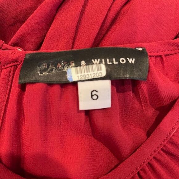 Slate & Willow Rose Illusion Dress Chiffon Lined Elastic Waist Red Womens Size 6 - Picture 11 of 14